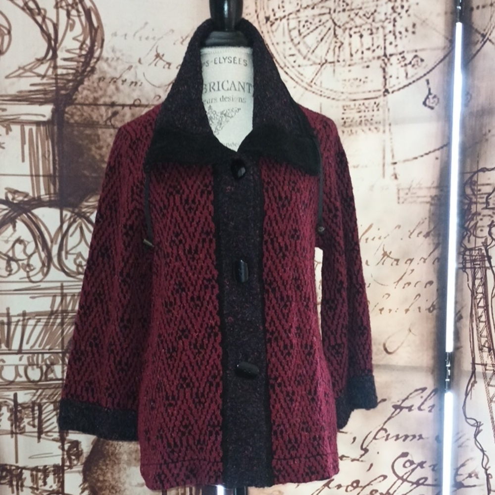 JM Collection Maroon and Black Women's Jacket - Picture 1 of 4